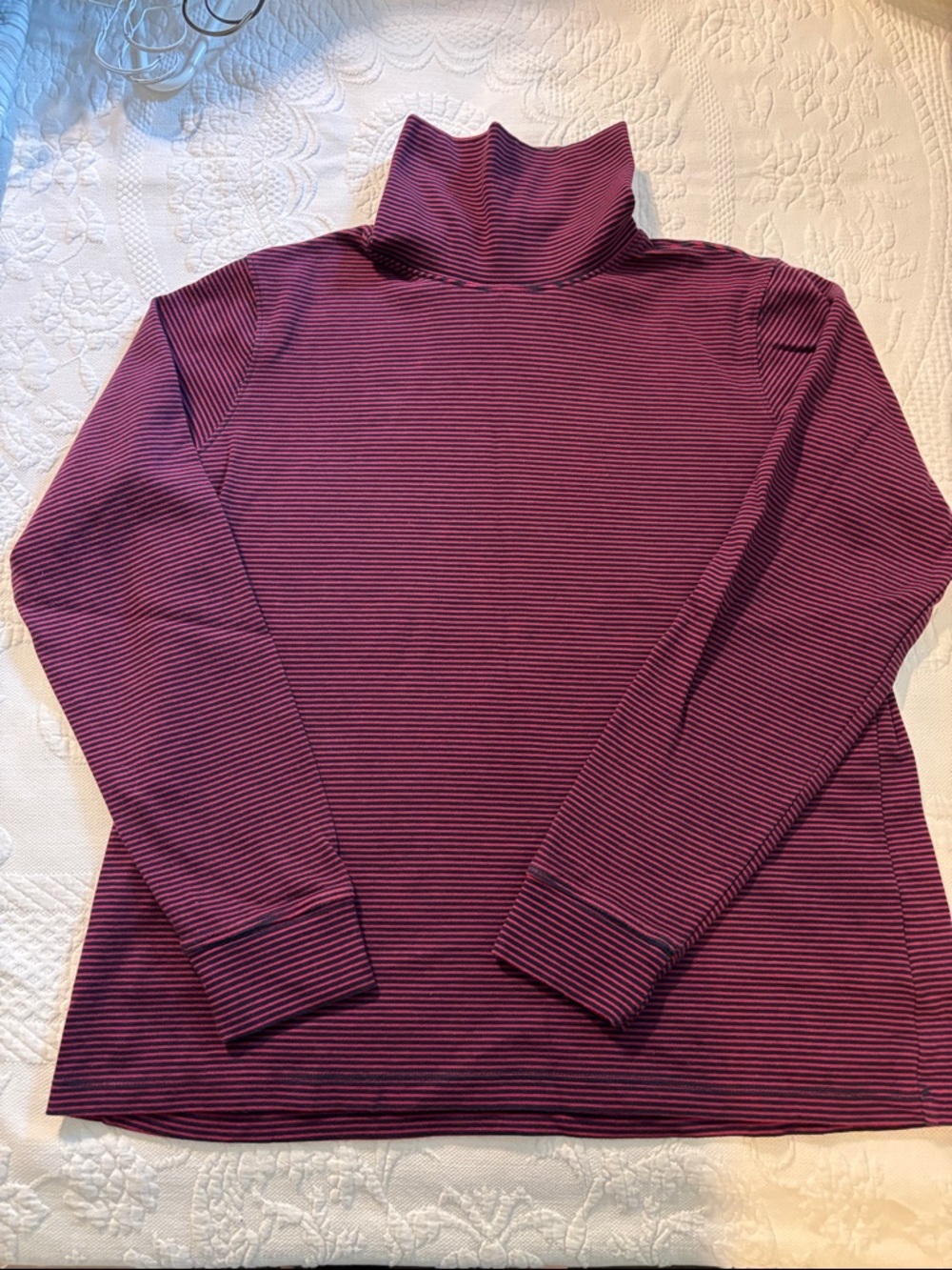 L.L. Bean Navy and Red Striped Turtleneck